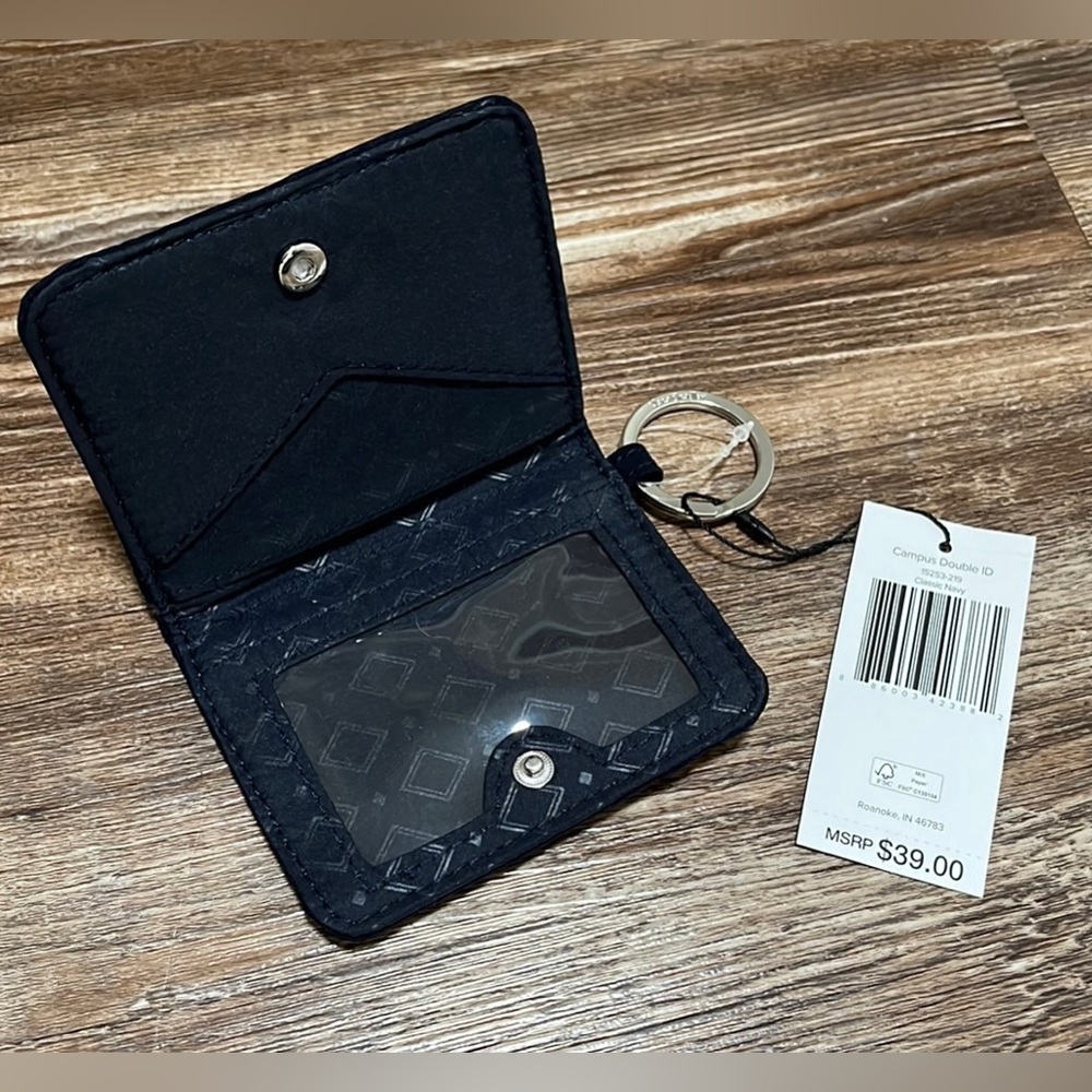 Vera Bradley Campus Double ID Keyring in Classic Navy.